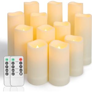 Metaku Flameless Flickering Candles Battery Operated LED Candles Set of 12 Ivory with Remote & Timer for Halloween, Christmas, Bedroom, Home, Wedding, Birthday Decoration D2.2'' x H4''5''6''7"