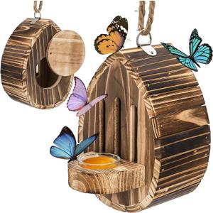 ZOOFOX Wooden Hanging Butterfly House, DIY Butterfly House Kit for Garden, Natural Butterflies Habitat with Feeder for Butterflies, Bees, Ladybug, Easy to Clean