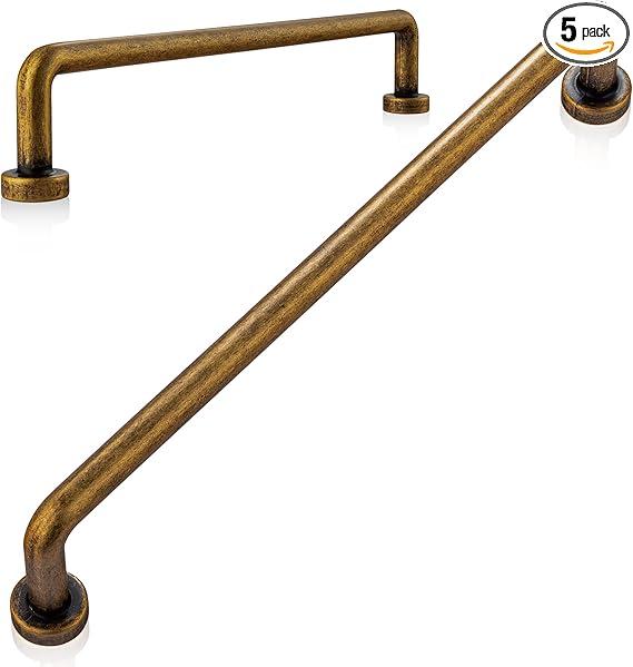 5-Pack Antique Brass Cabinet Pulls, 7-9/16" Hole Center Bar Drawer Handles for Kitchen Cupboards Dressers, Vintage Home Improvement Hardware