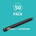 Binditek 50 Pack Plastic Binding Comb Spines, 1 Inch Diameter, 225 Sheet Capacity, 19 Ring, for Letter Size, Black, for Students and Coworkers
