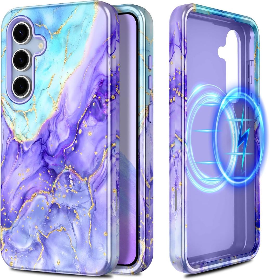 Casetego for Galaxy S24 FE Case,Compatible with MagSafe,[Military Grade Drop Test] Full Body Protection Slim Shockproof Rugged Marble Women Case for Samsung Galaxy S24 FE 6.7 inch,Cobalt Violet