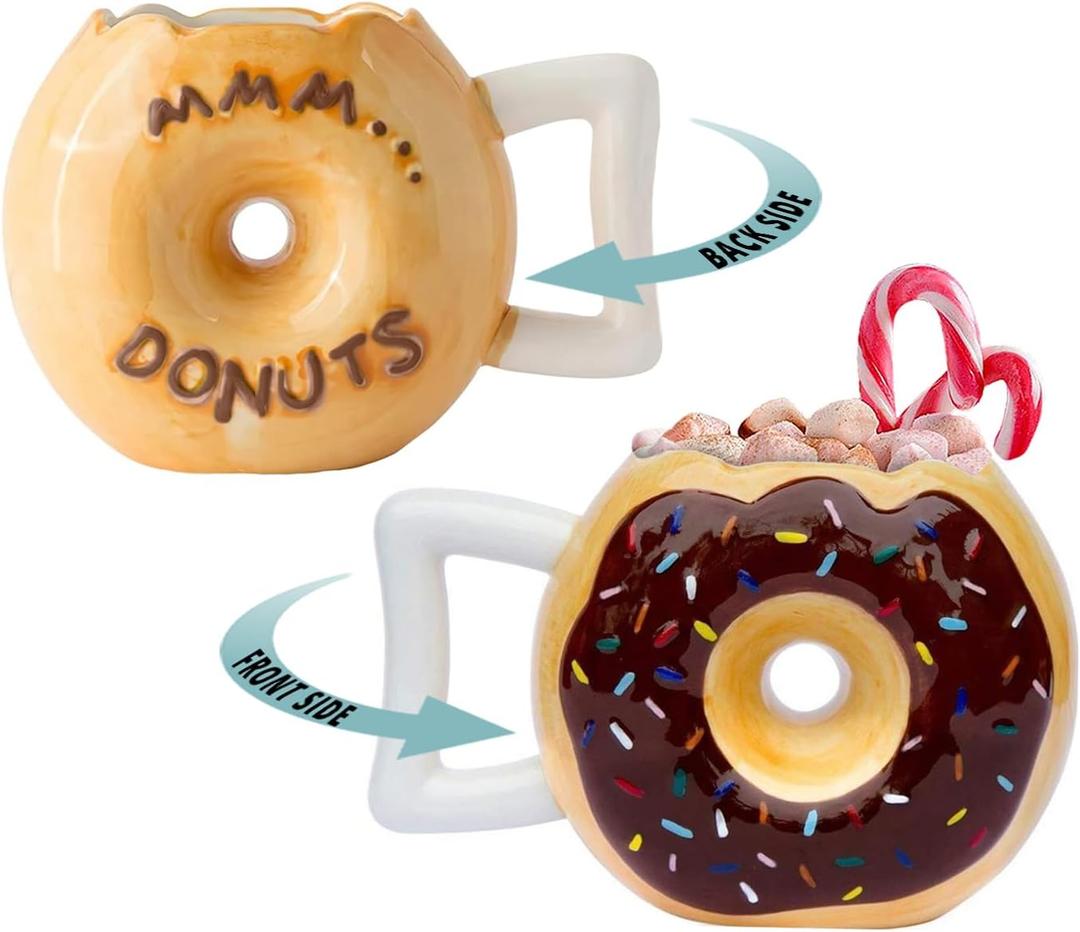 Comfify Ceramic Donut Cup  Chocolate Glaze with Sprinkles  Funny MMM... Donuts! Quote  Best Cup for Coffee, Tea & More  Large 14 oz  Brown