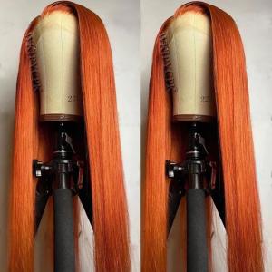 Orange Ginger Synthetic Lace Front Wig Long Straight Copper Red Lace Front Wig Pre Plucked Hairline Glueless Synthetic Lace Front Wigs for Black Women