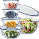 WhiteRhino Glass Bowls with Lids Set of 54.70QT,2.85QT, 1.69QT, 1.11QT, 0.85QT, Glass Mixing Bowls with Lids, Large Salad Bowls Space-Saving Nesting for Cooking, Baking, Prepping, Dishwasher Safe