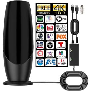 2025 TV Antenna for Smart TV, 900+ Miles Range Digital TV Antenna Indoor Ourdoor with Amplifier Signal Booster for Local Channels 360 Reception 4K 1080P HD VHF UHF for Smart/Old TVs - 36ft Coax Cable