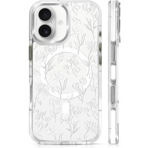 for iPhone 17 Case [Compatible with Magsafe],Girls Women Clear Magnetic Case Silicone Shockproof Protective Cover with Pattern White Abstract Flower