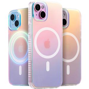 LONLI Hue - Magnetic Case for iPhone 15 - [Compatible with Magsafe] - [360 Shock-Absorbent Bumper] - [Cute and Unique Phone Cover for Girls and Women] - Fluorescent Holographic Iridescent