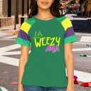 Fat Tuesday Shirt for Women La Weezy Ana T-Shirts New Orleans Carnival Tee Tops (Green, XXL)