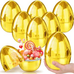 6 PCS Jumbo Gold Easter Eggs 6 Inch Large Golden Metallic Easter Eggs Bulk for Filling Treats Plastic Fillable Jumbo Surprise Eggs Hunt Easter Basket Stuffers Fillers Party Favor for Kids Boys Girls