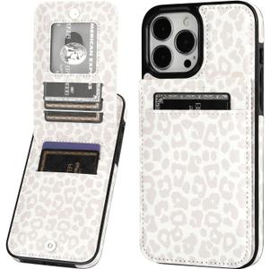 Vaburs Compatible with iPhone 13 Pro Max Case Wallet with Credit Card Holder, White Leopard Cheetah Pattern Flip Premium PU Leather Magnetic Closure Shockproof Protective Cover 6.7"