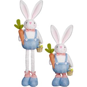 Easter Telescopic Bunny Figurine - 21-inch Plush Bunny, Adjustable Height, Spring Holiday Desktop/Shelf Decoration