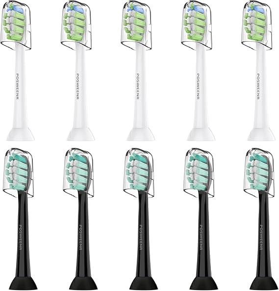 Replacement Toothbrush Heads for Philips Sonicare Replacement Brush Heads Compatible Electric Toothbrush Heads, 10 Pack, Black White
