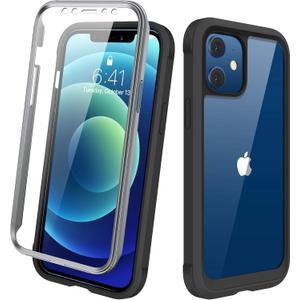 Diaclara Designed for iPhone 12/12 Pro Case, Full Body Rugged with Built-in Touch Sensitive Anti-Scratch Screen Protector, Soft TPU Bumper Case for iPhone 12/12 Pro 6.1" (Black and Clear)