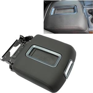 ECOTRIC Center Console Armrest Lid Compatible with 2014-2018 Chevrolet Silverado/GMC Sierra, 2015-2020 Tahoe Yukon Suburban Replace for 0227083AA L0227083AA w/Steel Bracket Black Artificial Leather