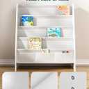 SEIRIONE Sturdy Kids Bookshelf, 4-Tier Book Shelf for Kids Room with Oxford Fabric-Nursery Room Playroom Classroom, Deep Slings to Keep Books Upright, Ideal Height for Toddler Age 3+, Matte White