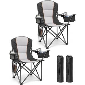 HOPERAN Camping Chair 500lb Folding Lawn Chair for Outside, Balck, 2 Pack, Oversized