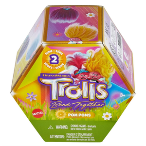 Mattel DreamWorks Trolls Band Together Rainbow Pom Poms Keychains with Surprise Mini Doll, Rainbow Series 1, Flip to Reveal, 3 Pack 