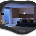 41"x 28" Wavy Cloud Mirror with Black Wood Frame, Modern Decorative Asymmetrical Mirror for Bedroom, Living Room, Entryway