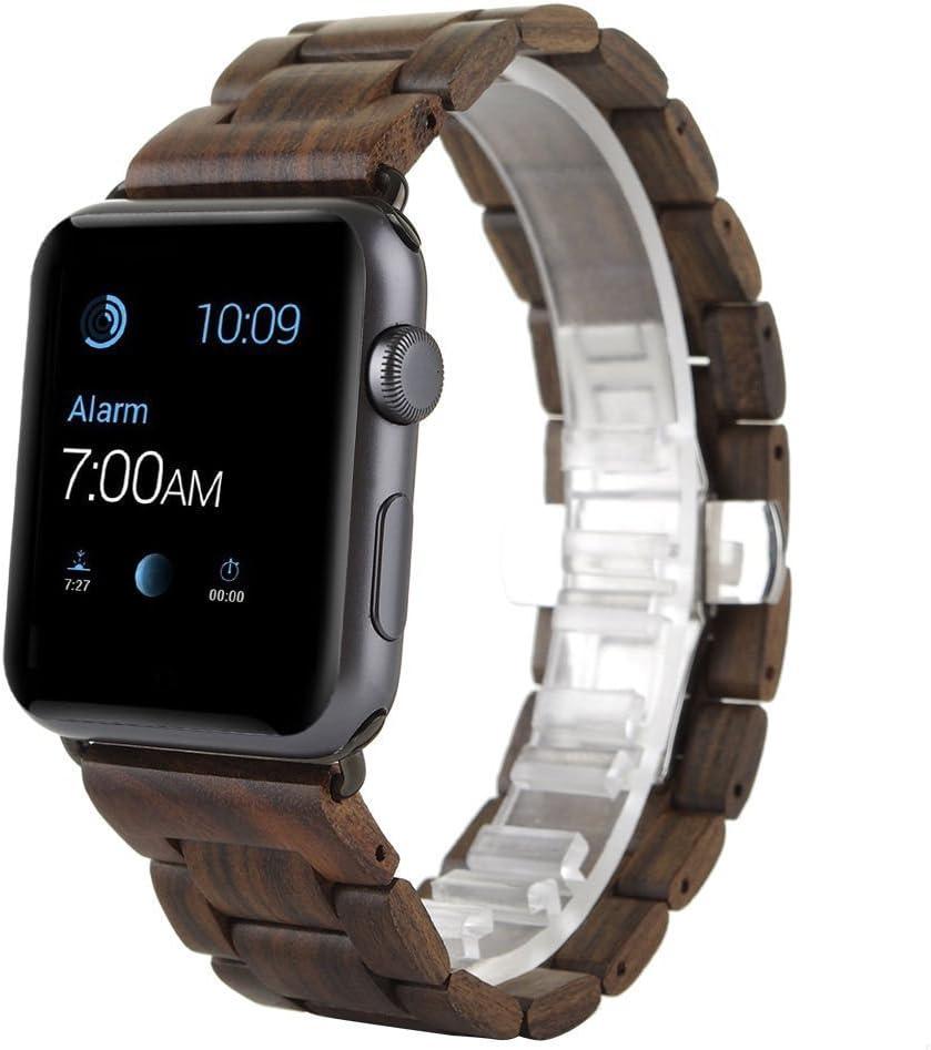 Nature Wood Replacement Loop Bracelet Watch Band Strap Compatible with Apple iWatch (42MM Brown)