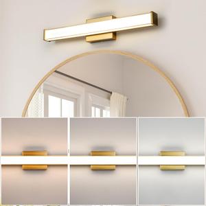 Modern LED Bathroom Vanity Light 24 inch 18W Dimmable 3CCT Bathroom Light Fixture Over Mirror Rectangle Bath Vanity Light Bar with Double Layer Acrylic Shade (Golden)