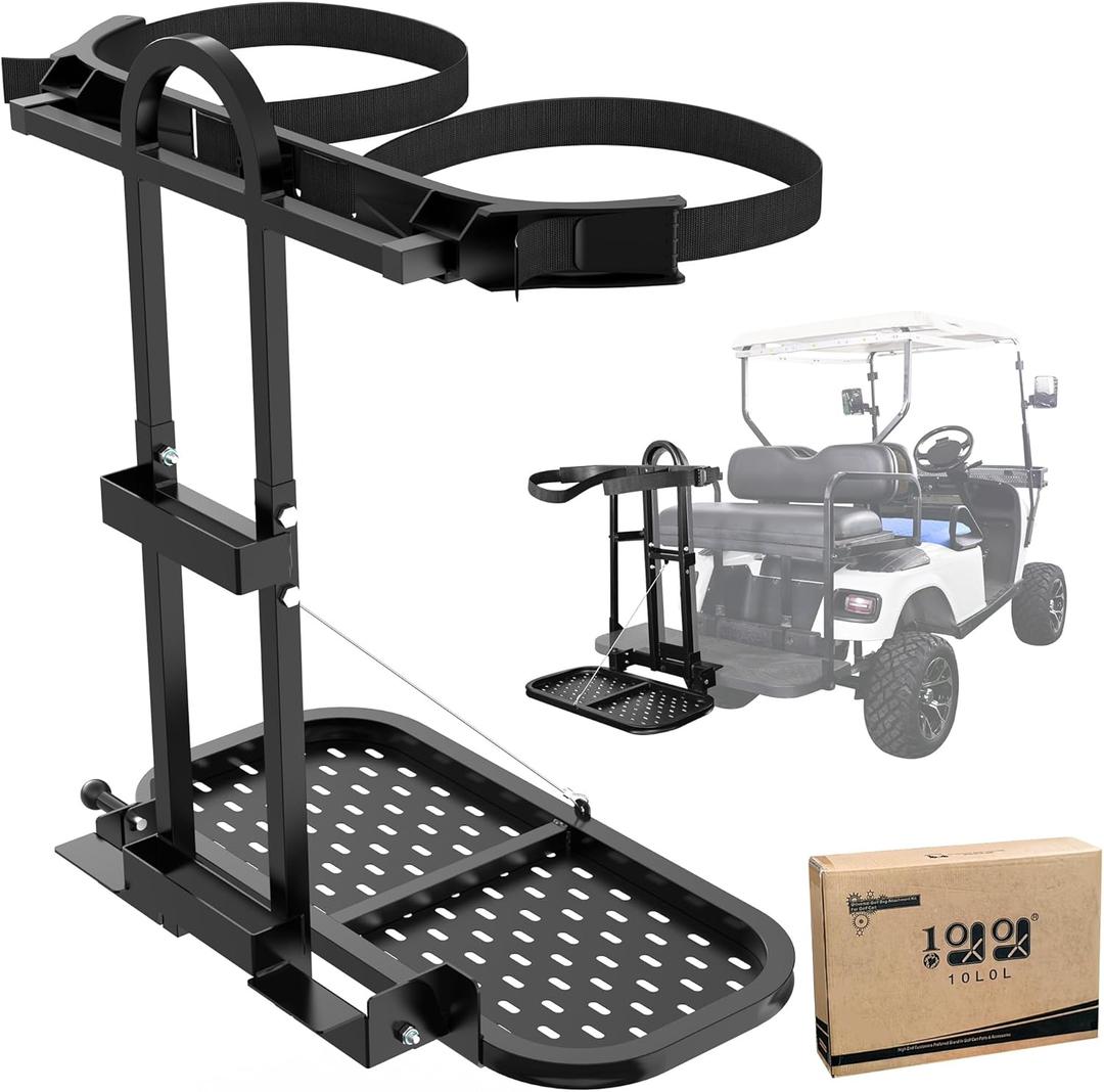 10L0L Universal Golf Cart Bag Holder Rack for EZGO Yamaha Club Car, Foldable Rear Seat Golf Bag Rack Accessory with Adjustable Height and Anti-Shake Design