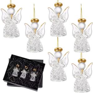 CroBlissful 6 Pcs Crystal Angel Figurine Valentines Glass Guardian Angel Ornaments Hanging Decor Valentine's Day Church Gifts for Women Men Christian Blessing Anniversary Mother's Day Easter (Cute)