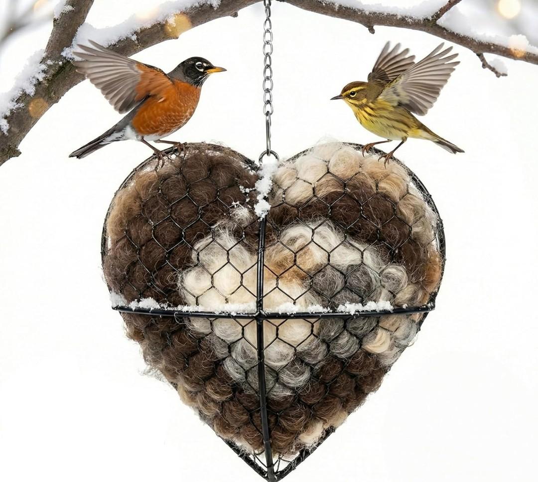 Handmade Alpaca Fiber Bird Nesting Heart, Birds Nests Material Holder, Winter Tree Shelter for Wild Bird, Hummingbird Houses Nest Boxes Gifts for Outside Garden Art Birdhouse