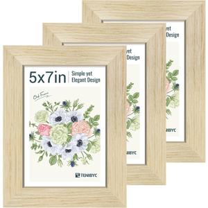 5x7 Picture Frames Set - 3 Pack - Natural Oak Wood - Tempered Glass - for Wall Photos, Family Memories, Posters & Puzzles, Home Decor