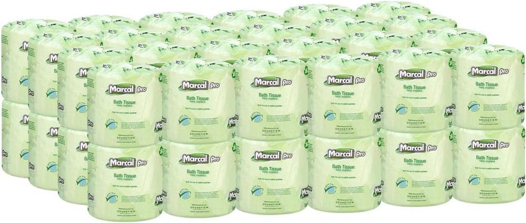 Marcal Pro Toilet Paper 100% Recycled - 2 Ply, White Bath Tissue, 242 Sheets Per Roll - 48 Individually Wrapped Rolls Per Case Green Seal Certified Toilet Paper 03001 Marcal Pro Toilet Paper 100% Recycled - 2 Ply, White Bath Tissue, 242 Sheets Per Roll - 48 Individually Wrapped Rolls Per Case Green Seal Certified Toilet Paper 03001