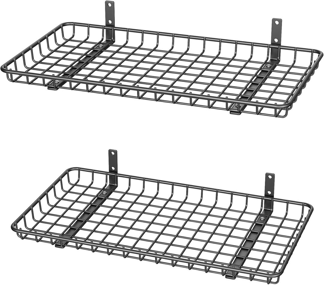 WALMANN 12x24 inch Wall Shelves, Wall-Mounted Storage Shelf for Garage, Closet, Laundry Room, Heavy Duty Floating Shelf, Holds Up to 60 lbs(Pack of 2, Black)