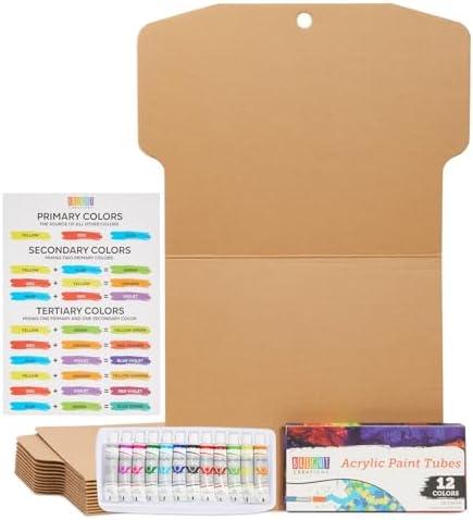 Bright Creations 12 Pack Youth Cardboard Shirt Form Inserts with 12 Colors Acrylic Paint Tubes for Arts & Crafts (17 x 26 in)