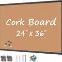 Cork Board Bulletin Board 24 x 36, Black Wood Framed 2x3 Corkboard, Office Board for Wall Cork, Large Wall Mounted Notice Pin Board with 16 Push Pins for School, Home & Office