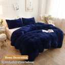 XeGe Faux Fur Throw Pillow Cases, Plush Shaggy Ultra Soft Pillow Covers, Fluffy Crystal Velvet Decorative Pillowcases, Furry Fuzzy Pillow Shams Zipper Closure, Set of 2(Standard, Navy Blue)
