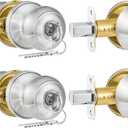 Plustool 2 Pack Entry Door Lock and Single Cylinder Deadbolt Combo Set, Keyed Alike Satin Nickel Exterior Door Knobs with Lock&Keys, Round Ball Door Locksets with Deadbolt for Entrance and Front Door