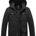 Pursky Men's Winter Coats Thicken Fleece Lined Cotton Coat Men Warm Cargo Jacket Men's Windproof Insulated Parka with Hood Dark Gray 4XL