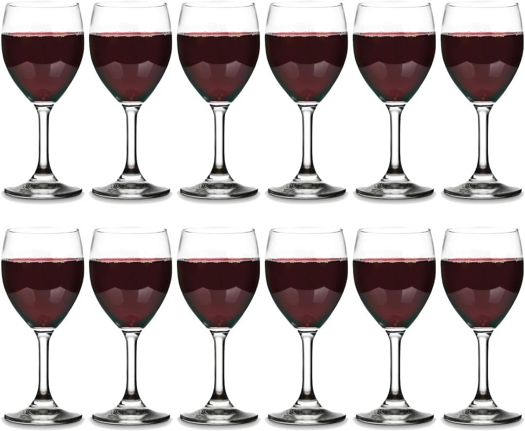 Vikko 8.5 Ounce Glasses, Set of 12 SMALL Glasses, for Red and White With Stem, Clear Glass, Thick and Durable Stemmed Glass