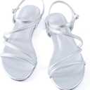 Mtzyoa Women Flat Sandals Dressy Strappy Gladiator Summer Ankle Strap Nude Open Toe Comfortable Wedding Casual Leather Ladies Party Trendy Vacation (9, Silver)