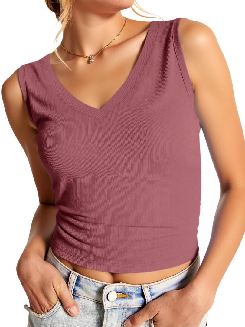 Imily Bela Womens Ribbed Tank Tops Summer Slim Fit V Neck Tops Casual Basic Knit Sleeveless Shirts (XXL)