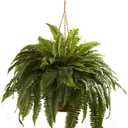 Nearly Natural Giant Boston Fern 36 in Wide Artificial Hanging Plant with Basket - Faux Greenery for Indoor Home Office Bedroom Decor, Realistic Leaves