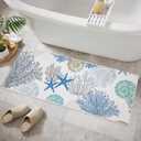Coastal Beach Bathroom Rug - 16"x47"Nautical Non-Slip Mat with Seashell Decor for Bathrooms Long Soft Plush Sea Ocean Runner Rugs