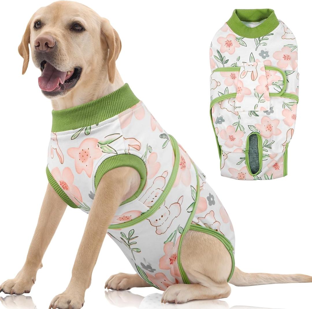 FUAMEY Dog Recovery Suit Male,Dogs Surgery Neuter Suits Puppy Spay Shirts for Female Protect Dog's Skin Anti Licking Abdominal Wounds Doggie Onesie Pet Bodysuit Alternative to Cone Rabbit Flower XL (XL(Back:20.1-24.8in,WT:42-75lbs))