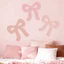 Maysing 3 Pcs Boho Bow Wall Decor Pink Bow Nursery Decoration Coquette Room Decor Wooden Woven Macrame Wall Hanging Pink Preppy Decoration for Nursery Dorm Room Girl Gift