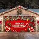 HOMETITUTE Christmas Door Banner 13x6ft Holiday Porch Decoration Red Background Merry Christmas And Happy New Year Pine Branches Ornaments Gifts Winter Seasonal Front Door Cover Wall Decor (Garage#12)