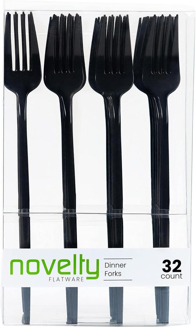 Novelty Modern Flatware, Cutlery, Dinner forks Luxury Black 64 Count