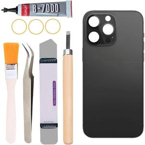 Back Covers Glass Replacement Compatible with iPhone 14 Pro Max 6.7 inches All Carriers with Professional Tool Set (Black)