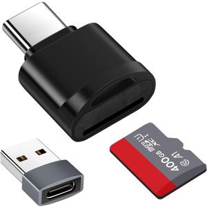 TF Card Reader, Micro SD Card Reader, Type C TF Memory Card Reader Adapter with USB C to USB Adapter Compatible with Laptops, MacBook, Samsung Galaxy (Black)