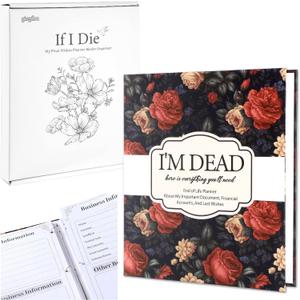End of Life Planner Organizer Binder Notebook I'm Dead Now What Book Planner Document 8.5x11" Estate Planning Organizer Binder In Case If I Die Folder for Possessions Affairs and Final Wishes (Flower)