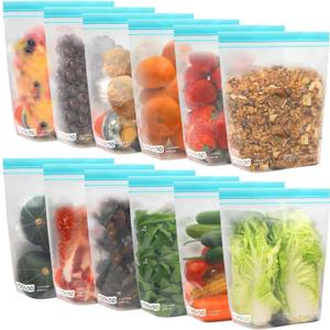 12 Pack Reusable Gallon Freezer Bags, Dishwasher Safe BPA Free Food Storage Bags, Extra Thick Leakproof Plastic Ziplock Bags for Meal Prep Fruits Sandwich Snack