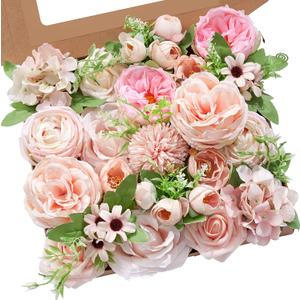 Serwalin Artificial Flowers Pink Wedding Flowers Silk Flowers with Stems Fake Cake Flowers for Wedding Bouquets Centerpieces Spring Decor Baby Shower Decoration (1 Box)