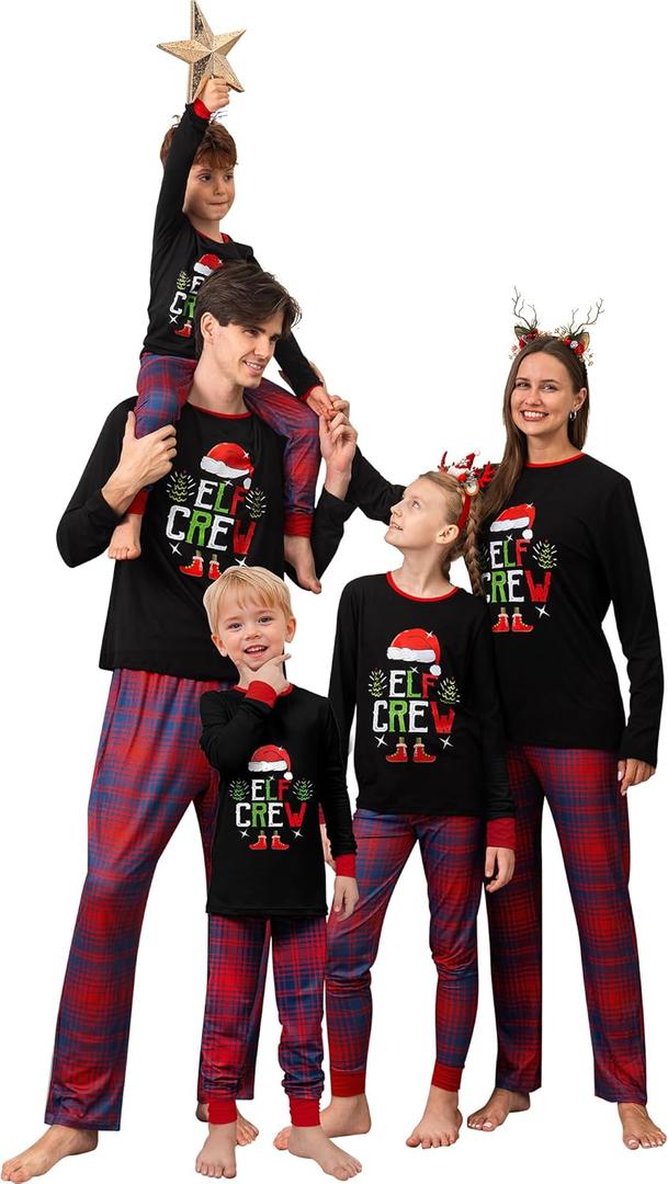 Rnxrbb 2025 Matching Family Christmas Pajamas Holiday Family Christmas Pjs Set Sleepwear Xmas Jammies Men Women Kids Couples (Black, XXL)